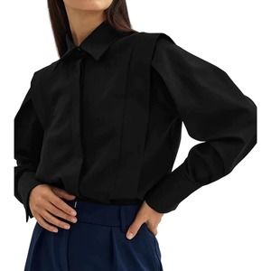 NWT Commense Sz M Black Fair and Square Button Down Long Sleeve Shirt